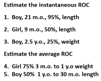 questions for instantaneous and average rate of change from pediatrician chart